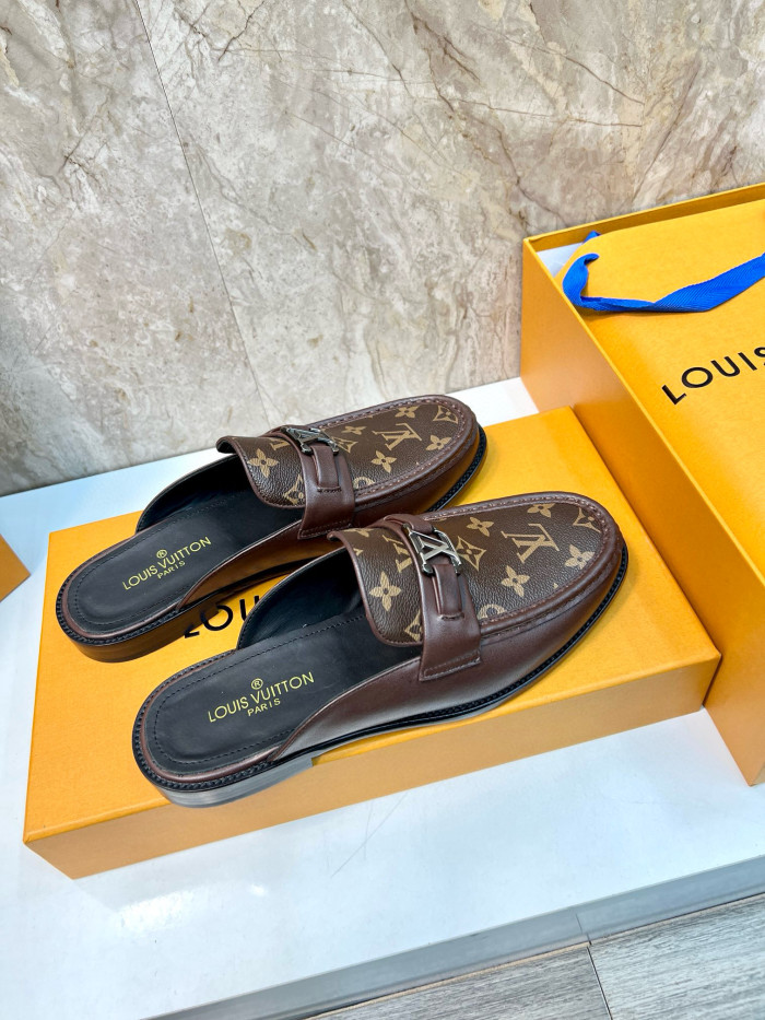 NIGO Louis Vuitton Men's Spring And Summer Fashion Hundred Logo Printed Leather Baotou Sandals Casual Shoes #nigo71418