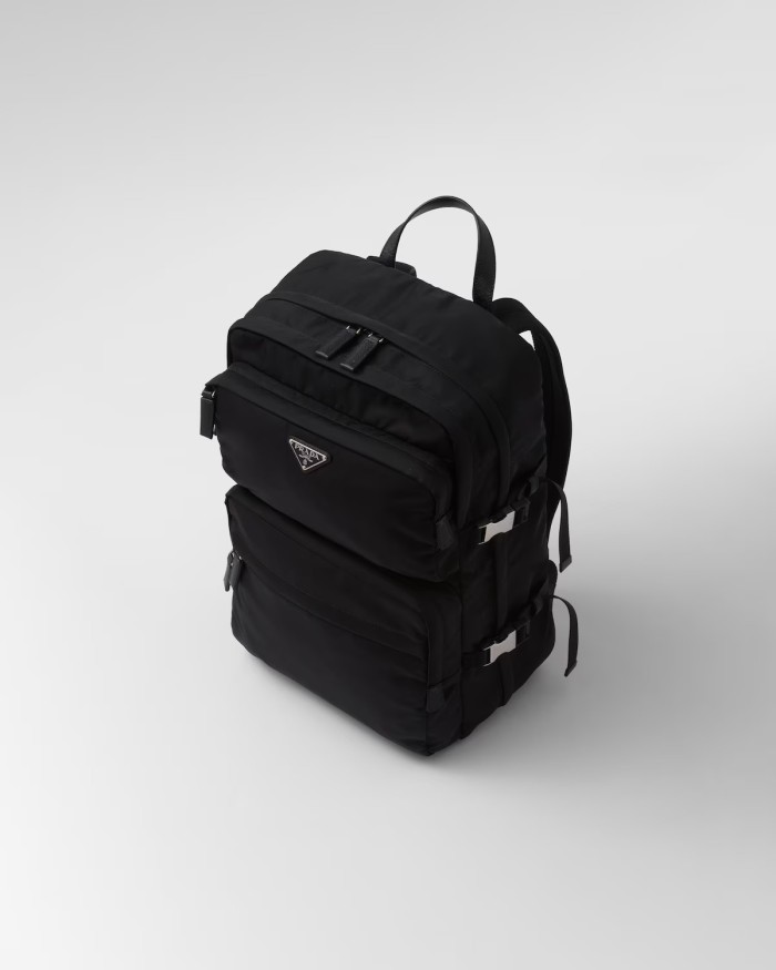 NIGO Prada Men's Fashion Black Re-Nylon With Saffiano Leather Backpack Casual Shoulder Bag #nigo71434