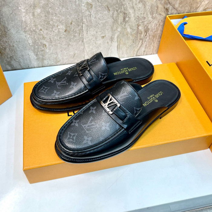 NIGO Louis Vuitton Men's Spring And Summer Fashion Hundred Logo Printed Leather Baotou Sandals Casual Shoes #nigo71418
