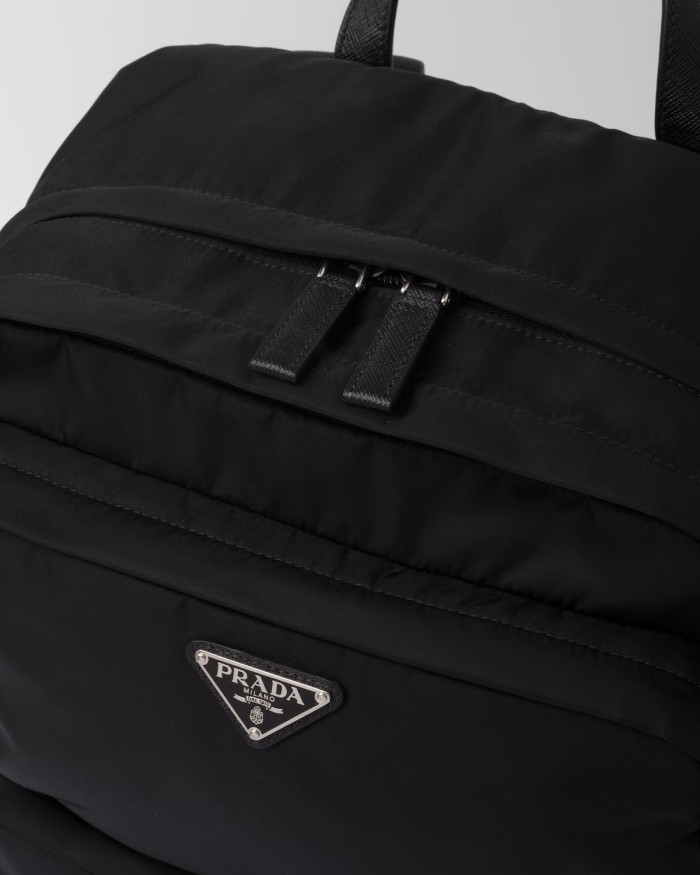 NIGO Prada Men's Fashion Black Re-Nylon With Saffiano Leather Backpack Casual Shoulder Bag #nigo71434