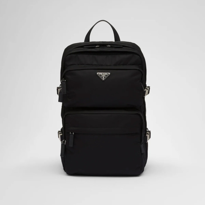 NIGO Prada Men's Fashion Black Re-Nylon With Saffiano Leather Backpack Casual Shoulder Bag #nigo71434