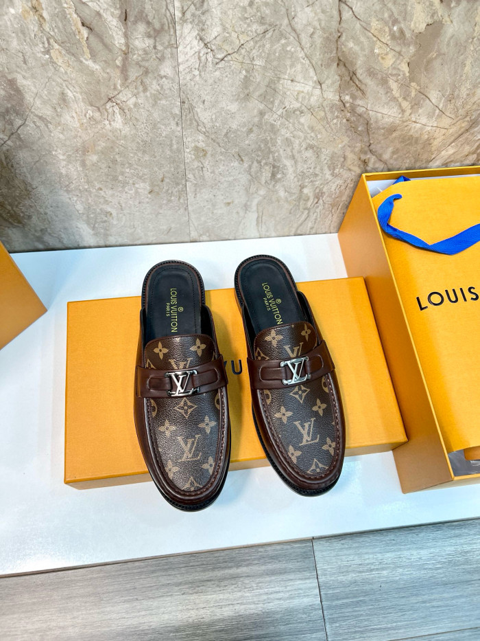 NIGO Louis Vuitton Men's Spring And Summer Fashion Hundred Logo Printed Leather Baotou Sandals Casual Shoes #nigo71418