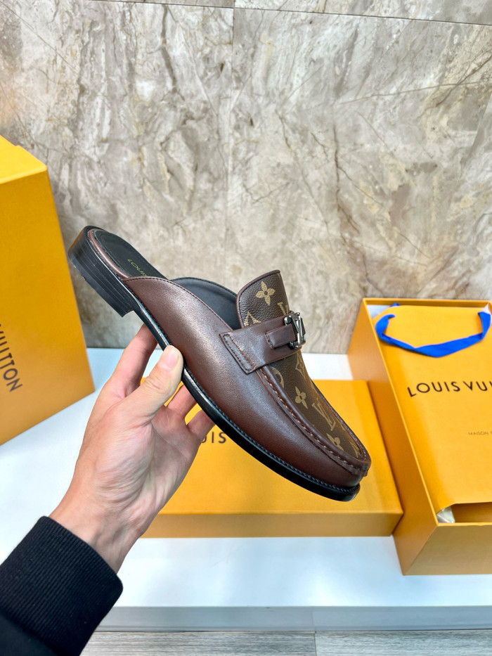 NIGO Louis Vuitton Men's Spring And Summer Fashion Hundred Logo Printed Leather Baotou Sandals Casual Shoes #nigo71418