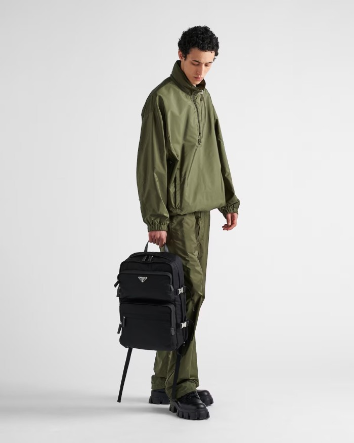 NIGO Prada Men's Fashion Black Re-Nylon With Saffiano Leather Backpack Casual Shoulder Bag #nigo71434