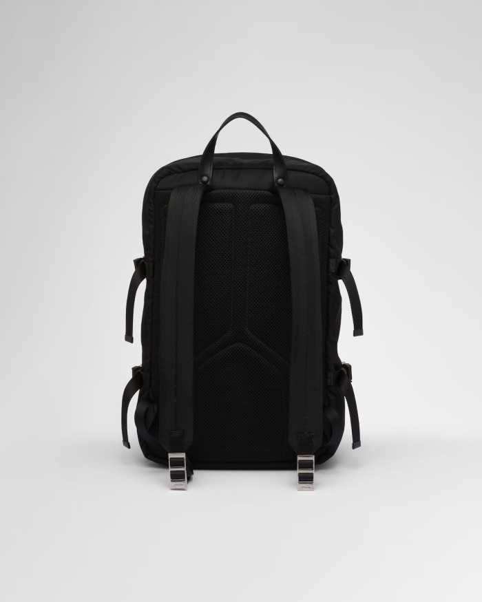 NIGO Prada Men's Fashion Black Re-Nylon With Saffiano Leather Backpack Casual Shoulder Bag #nigo71434