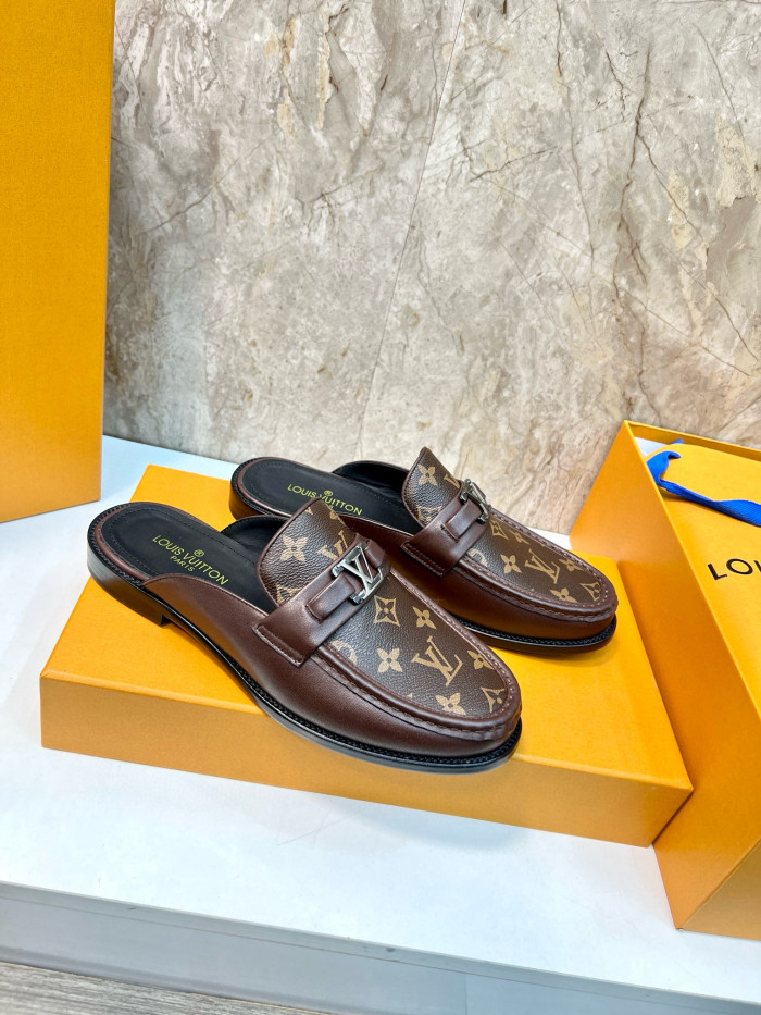 NIGO Louis Vuitton Men's Spring And Summer Fashion Hundred Logo Printed Leather Baotou Sandals Casual Shoes #nigo71418