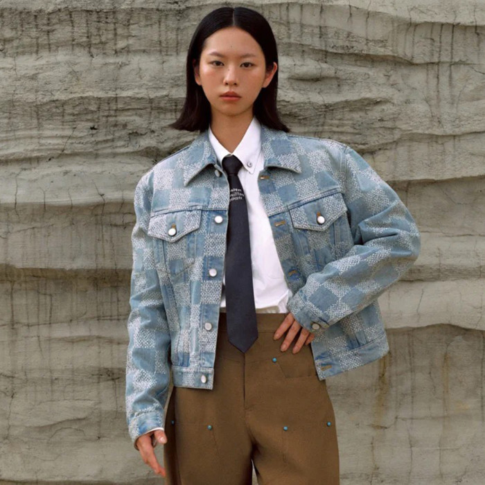 NIGO Louis Vuitton Men's Fall And Winter Mto Embellished Damier Denim Jacket Checkerboard Checkered Jacket With Diamonds Fashionable Versatile Jacket Ngvp #nigo9126