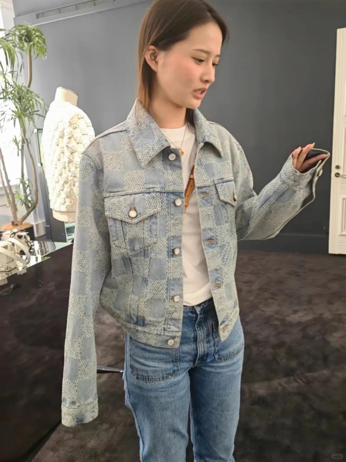 NIGO Louis Vuitton Men's Fall And Winter Mto Embellished Damier Denim Jacket Checkerboard Checkered Jacket With Diamonds Fashionable Versatile Jacket Ngvp #nigo9126