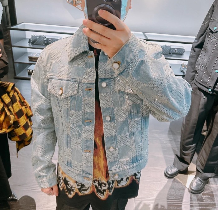 NIGO Louis Vuitton Men's Fall And Winter Mto Embellished Damier Denim Jacket Checkerboard Checkered Jacket With Diamonds Fashionable Versatile Jacket Ngvp #nigo9126
