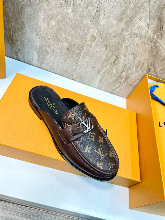 NIGO Louis Vuitton Men's Spring And Summer Fashion Hundred Logo Printed Leather Baotou Sandals Casual Shoes #nigo71418
