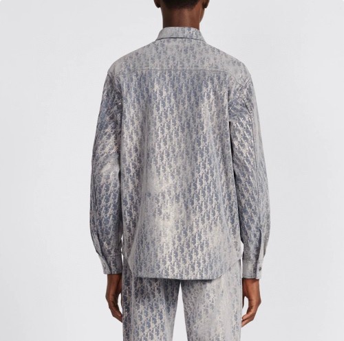 NIGO Dior Men's Autumn And Winter Grey Logo Full Print Old Single-Breasted Long-Sleeved Shirt #nigo72813