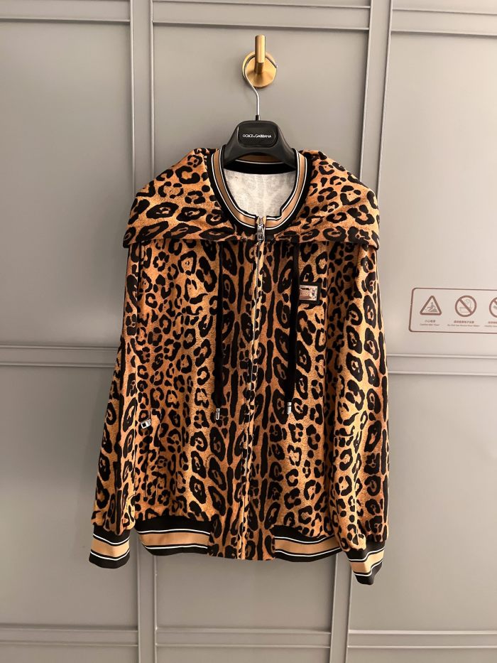 NIGO Dolce&Gabbana Women's Spring and Autumn Leopard Print Hooded Drawstring Zipper Long Sleeve Jacket #nigo72841
