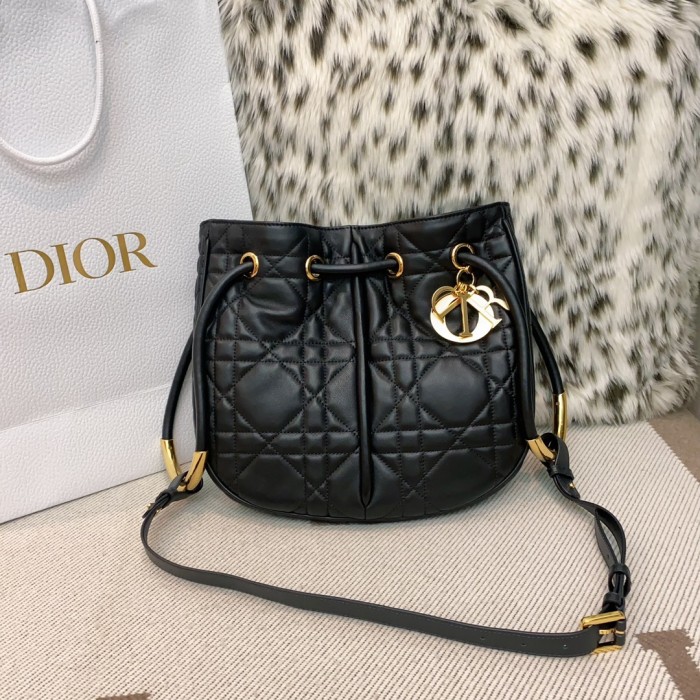 NIGO Dior Nolita Women's Black Adjustable Removable Shoulder Strap Magnetic Drawstring Closure Lambskin Shoulder Crossbody Handbag Bag Bags #nigo72827
