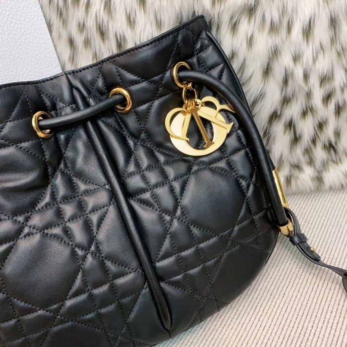 NIGO Dior Nolita Women's Black Adjustable Removable Shoulder Strap Magnetic Drawstring Closure Lambskin Shoulder Crossbody Handbag Bag Bags #nigo72827
