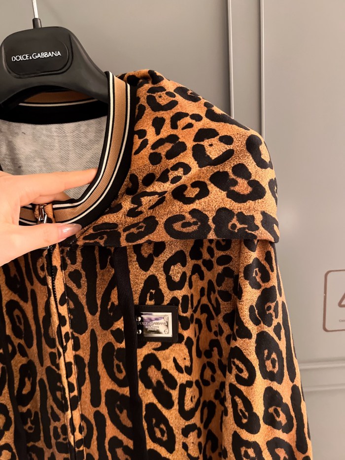 NIGO Dolce&Gabbana Women's Spring and Autumn Leopard Print Hooded Drawstring Zipper Long Sleeve Jacket #nigo72841