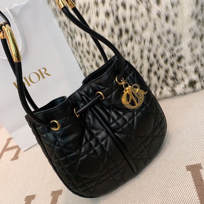 NIGO Dior Nolita Women's Black Adjustable Removable Shoulder Strap Magnetic Drawstring Closure Lambskin Shoulder Crossbody Handbag Bag Bags #nigo72827
