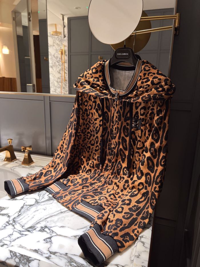 NIGO Dolce&Gabbana Women's Spring and Autumn Leopard Print Hooded Drawstring Zipper Long Sleeve Jacket #nigo72841