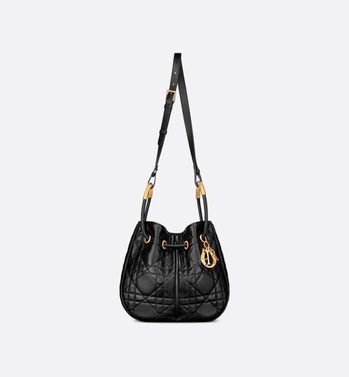 NIGO Dior Nolita Women's Black Adjustable Removable Shoulder Strap Magnetic Drawstring Closure Lambskin Shoulder Crossbody Handbag Bag Bags #nigo72827