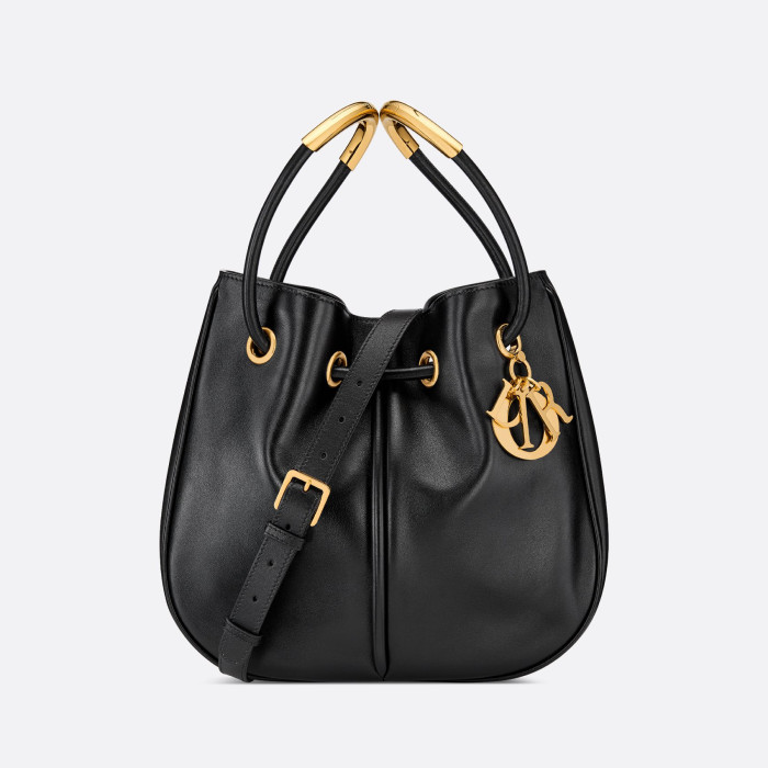 NIGO Dior Nolita Women's Black Adjustable Removable Shoulder Strap Magnetic Drawstring Closure Lambskin Shoulder Crossbody Handbag Bag Bags #nigo72827