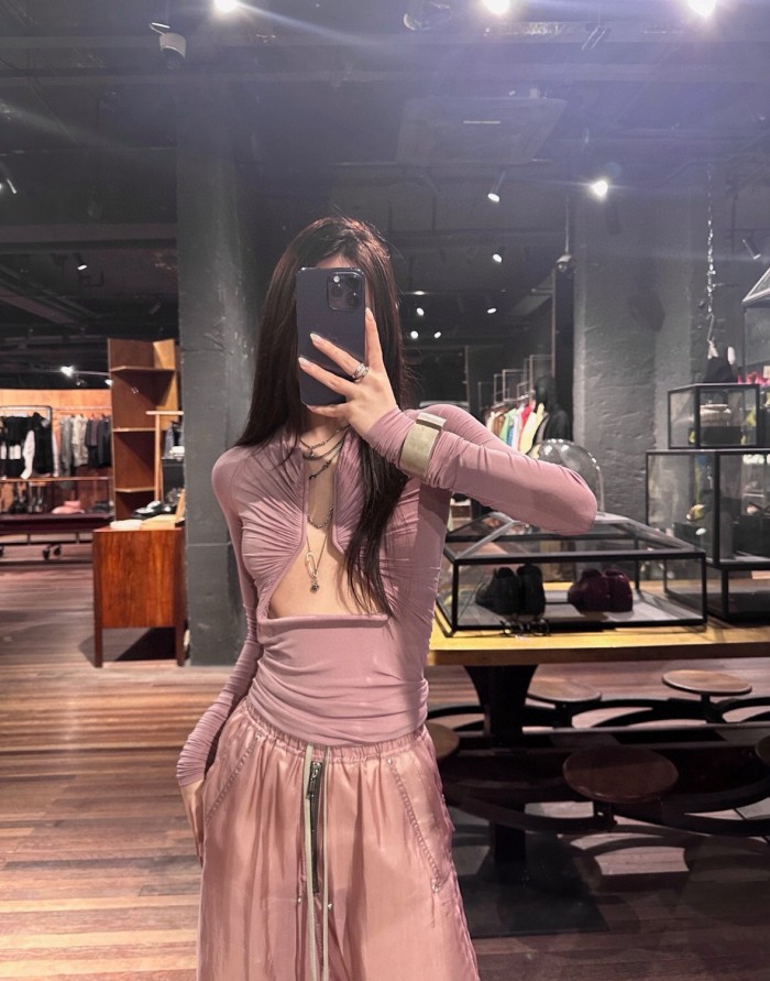 NIGO Rick Owens Women's Spring And Autumn Solid Color Hollow Structure Top Long Sleeve Sexy Fashion Versatile Tops Ngvp #nigo9132
