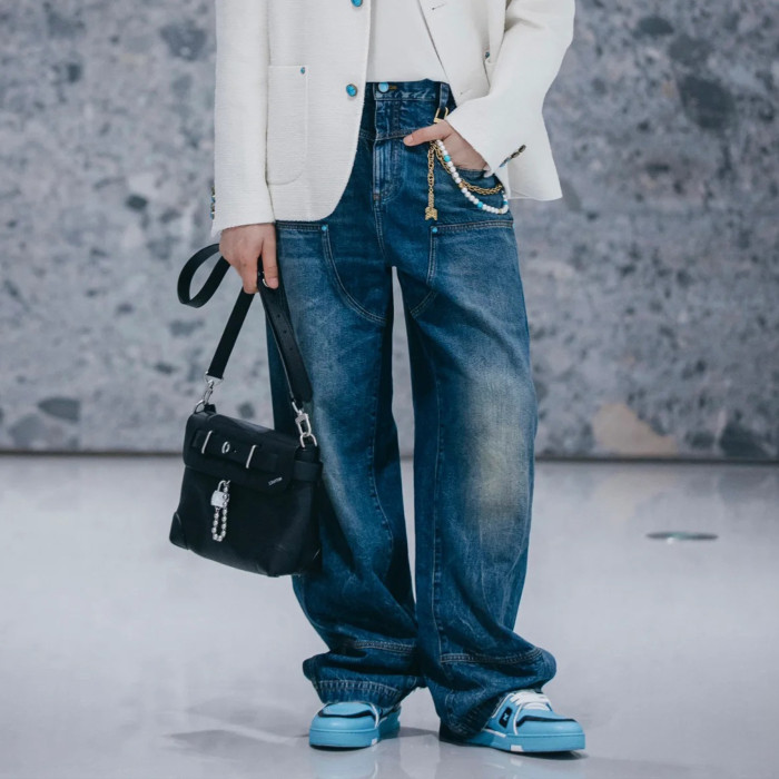 NIGO Louis Vuitton Men's Four Seasons Fashion Hole Retro High Street Old Washed Jeans Straight Wide Leg Pants  Ngvp #nigo9131
