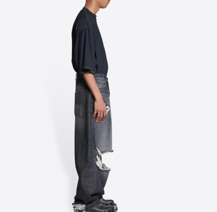 NIGO Balenciaga Men's Four Seasons Solid Color Cotton Vintage Destroyed Loose Denim Pants #nigo71442
