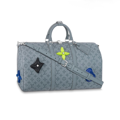 NIGO Louis Vuitton KEEPALL 50 Travel Bag Gray All Leather Climbing Travel Bag Monogram Flower Cowhide Crossbody  Bags #nigo71427