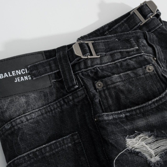 NIGO Balenciaga Men's Four Seasons Solid Color Cotton Vintage Destroyed Loose Denim Pants #nigo71442