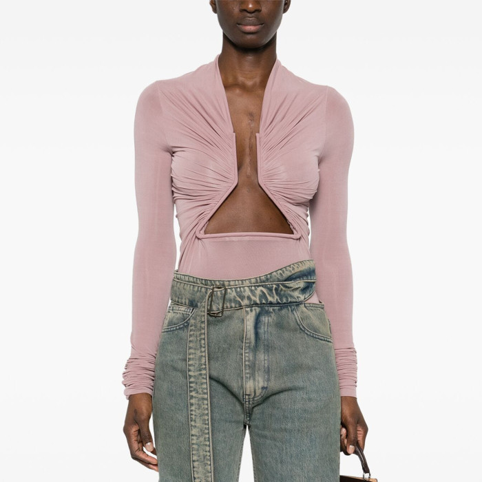 NIGO Rick Owens Women's Spring And Autumn Solid Color Hollow Structure Top Long Sleeve Sexy Fashion Versatile Tops Ngvp #nigo9132