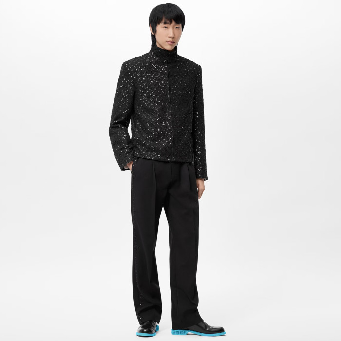 NIGO Louis Vuitton Men's Spring and Autumn Black Evening Drawstring Zipper Standing Collar Jacket Casual Pants Suit Set #nigo72849
