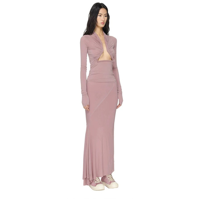NIGO Rick Owens Women's Spring And Autumn Solid Color Hollow Structure Top Long Sleeve Sexy Fashion Versatile Tops Ngvp #nigo9132