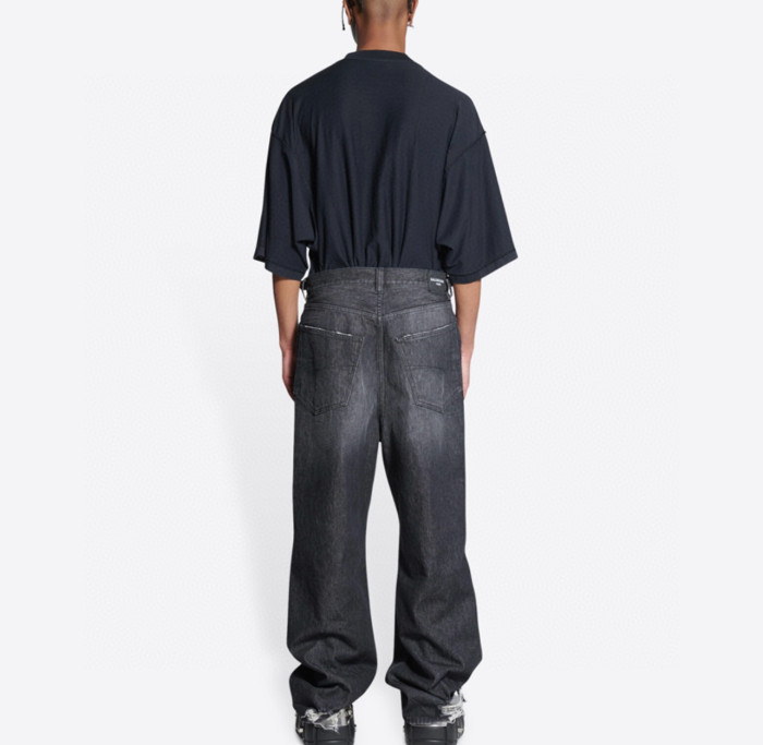 NIGO Balenciaga Men's Four Seasons Solid Color Cotton Vintage Destroyed Loose Denim Pants #nigo71442