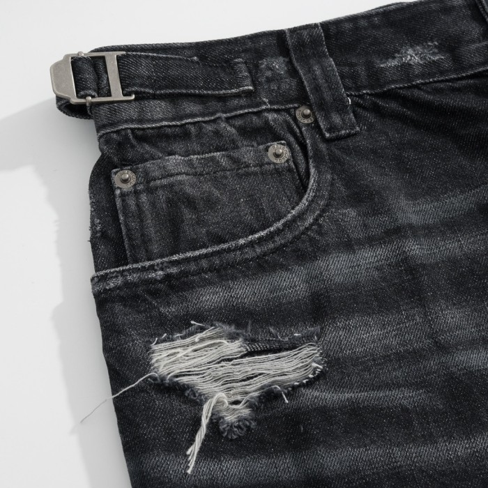 NIGO Balenciaga Men's Four Seasons Solid Color Cotton Vintage Destroyed Loose Denim Pants #nigo71442
