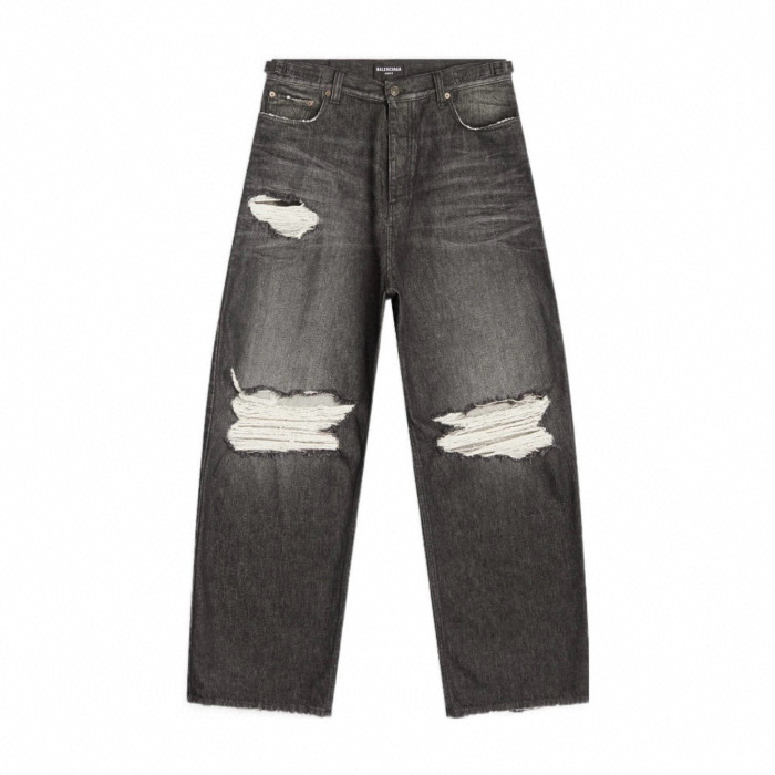 NIGO Balenciaga Men's Four Seasons Solid Color Cotton Vintage Destroyed Loose Denim Pants #nigo71442