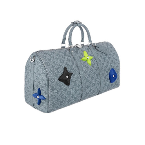NIGO Louis Vuitton KEEPALL 50 Travel Bag Gray All Leather Climbing Travel Bag Monogram Flower Cowhide Crossbody  Bags #nigo71427