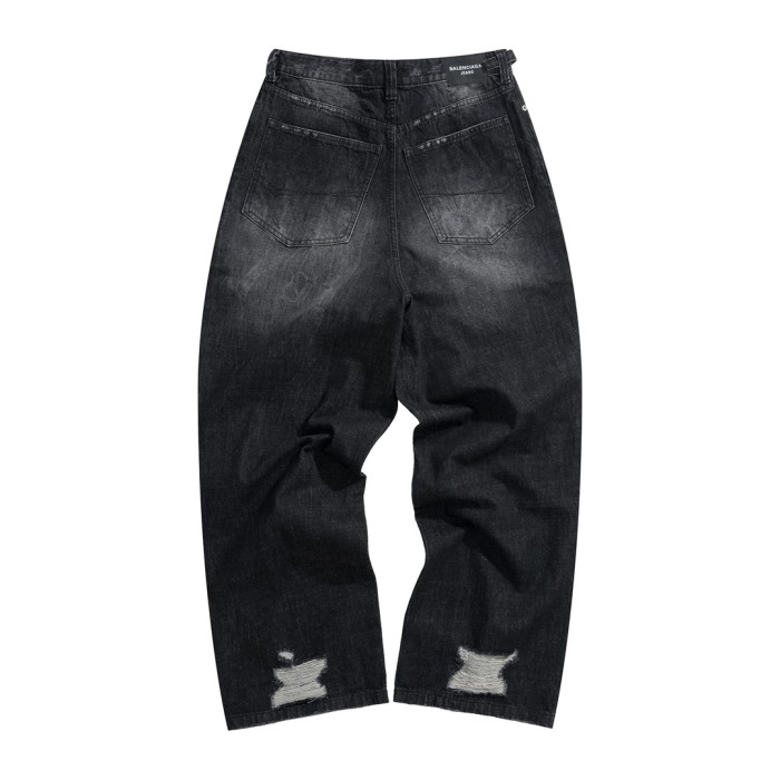 NIGO Balenciaga Men's Four Seasons Solid Color Cotton Vintage Destroyed Loose Denim Pants #nigo71442