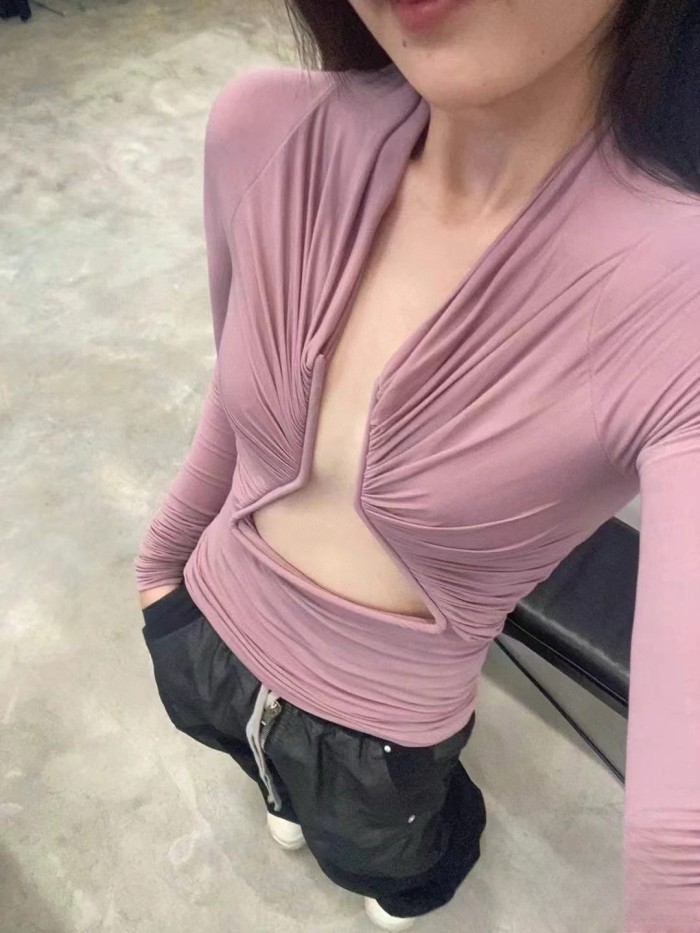 NIGO Rick Owens Women's Spring And Autumn Solid Color Hollow Structure Top Long Sleeve Sexy Fashion Versatile Tops Ngvp #nigo9132