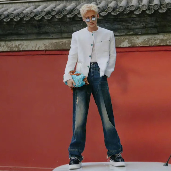 NIGO Louis Vuitton Men's Four Seasons Fashion Hole Retro High Street Old Washed Jeans Straight Wide Leg Pants  Ngvp #nigo9131