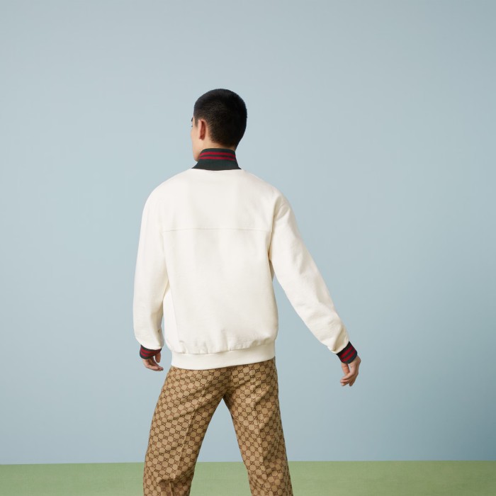 NIGO Gucci Men's Autumn Striped Standing Collar Zipper Cotton Fitted Long Sleeve Solid Color Jacket #nigo71452