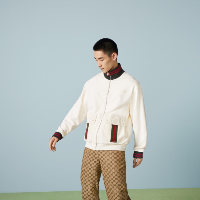 NIGO Gucci Men's Autumn Striped Standing Collar Zipper Cotton Fitted Long Sleeve Solid Color Jacket #nigo71452