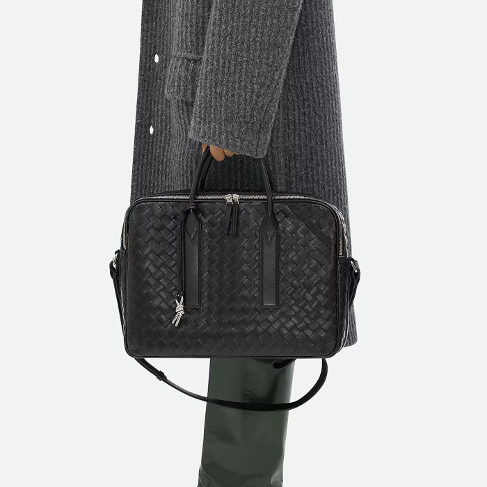 NIGO Bottega Veneta Men's Solid Color Cowhide Woven Removable Shoulder Strap Getaway Large Briefcase Casual Shoulder Bag #nigo71454