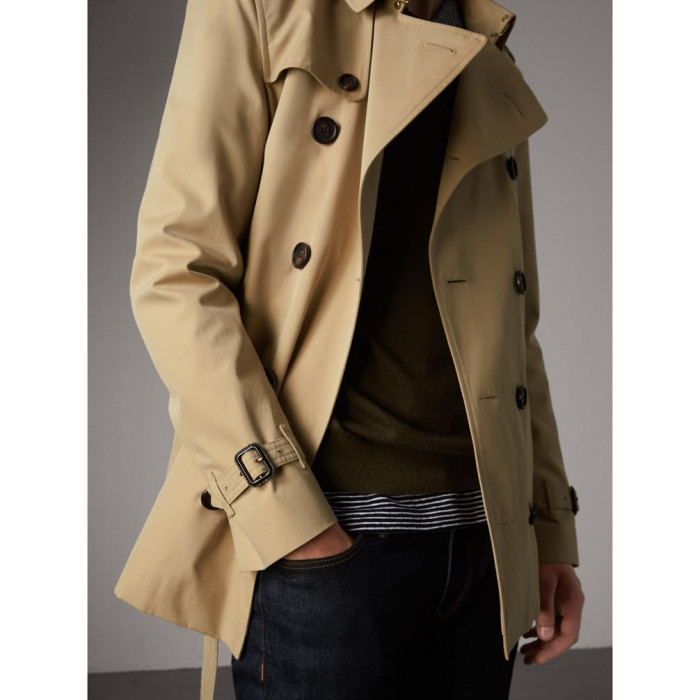 NIGO Burberry Men's Spring And Fall Solid Color Double Breasted Short Corseted Trench Coat Jacket #nigo72857