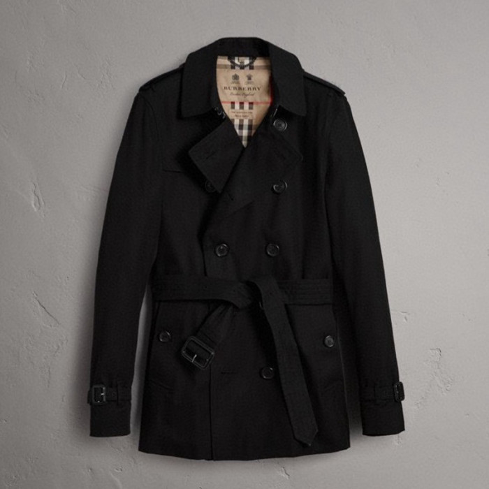 NIGO Burberry Men's Spring And Fall Solid Color Double Breasted Short Corseted Trench Coat Jacket #nigo72857