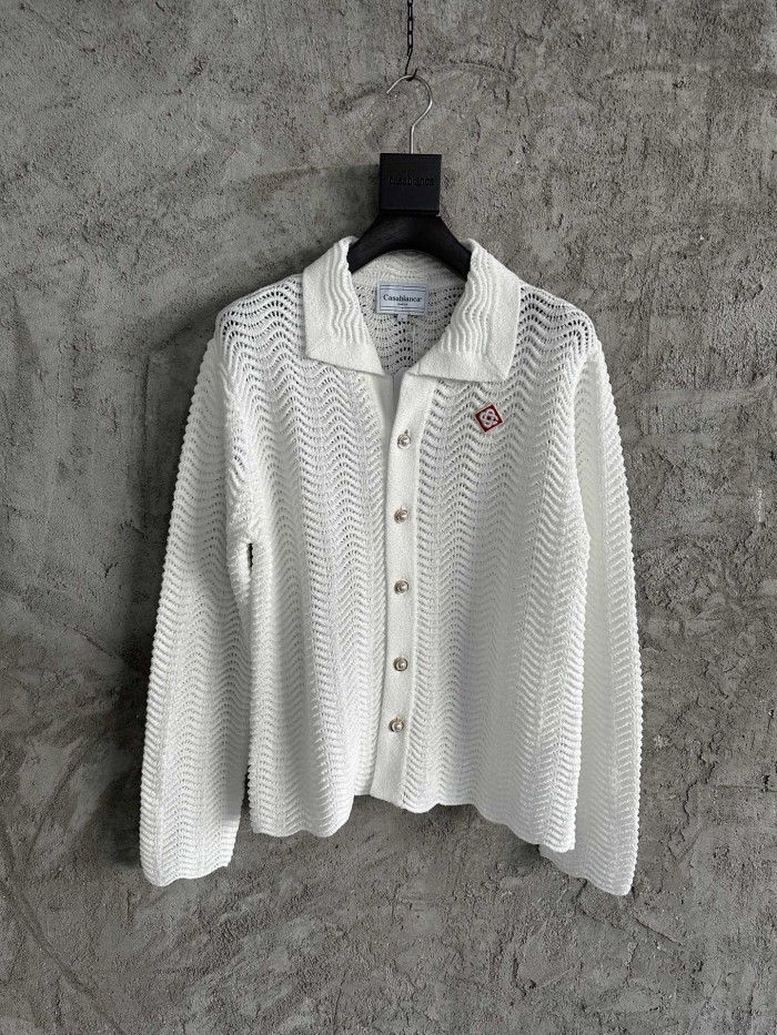 NIGO Casablanca Men's Summer White Lapel Single Breasted Skeleton Long Sleeve Knit Jacket #nigo72868