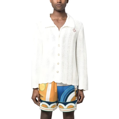 NIGO Casablanca Men's Summer White Lapel Single Breasted Skeleton Long Sleeve Knit Jacket #nigo72868