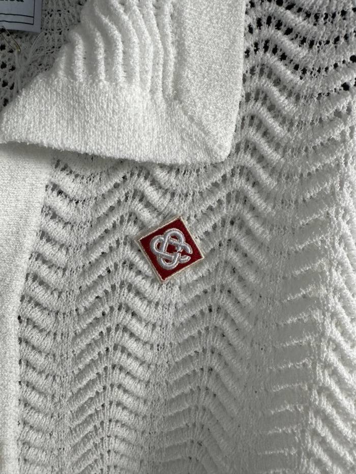 NIGO Casablanca Men's Summer White Lapel Single Breasted Skeleton Long Sleeve Knit Jacket #nigo72868
