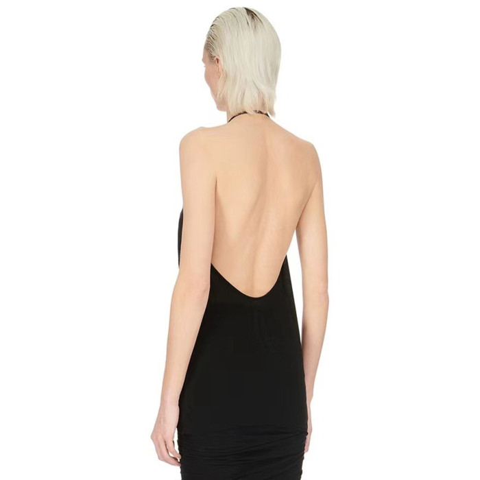 NIGO Rick Owens Women's Spring And Summer V-neck Halter Ruched Undershirt Top Solid Color Fashion Versatile Backless Tops Ngvp #nigo9143