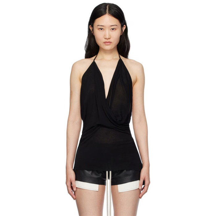 NIGO Rick Owens Women's Spring And Summer V-neck Halter Ruched Undershirt Top Solid Color Fashion Versatile Backless Tops Ngvp #nigo9143
