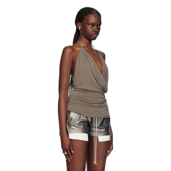 NIGO Rick Owens Women's Spring And Summer V-neck Halter Ruched Undershirt Top Solid Color Fashion Versatile Backless Tops Ngvp #nigo9143