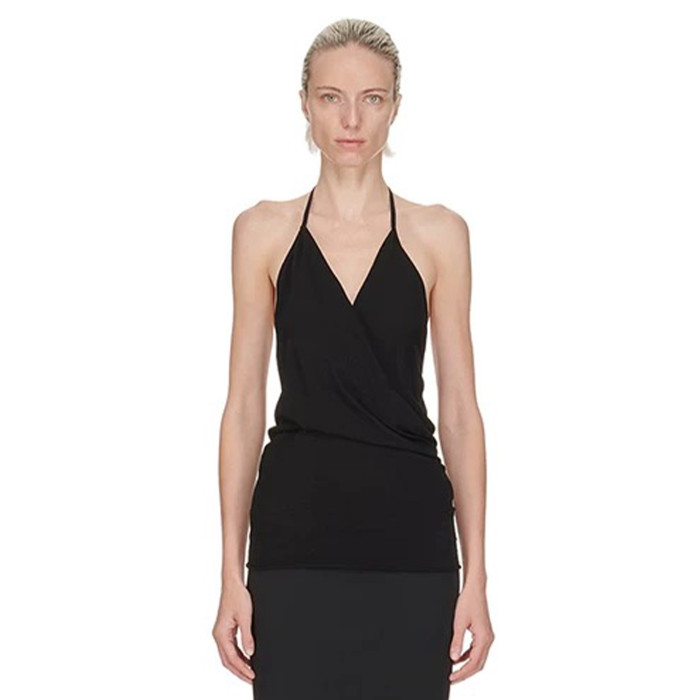 NIGO Rick Owens Women's Spring And Summer V-neck Halter Ruched Undershirt Top Solid Color Fashion Versatile Backless Tops Ngvp #nigo9143